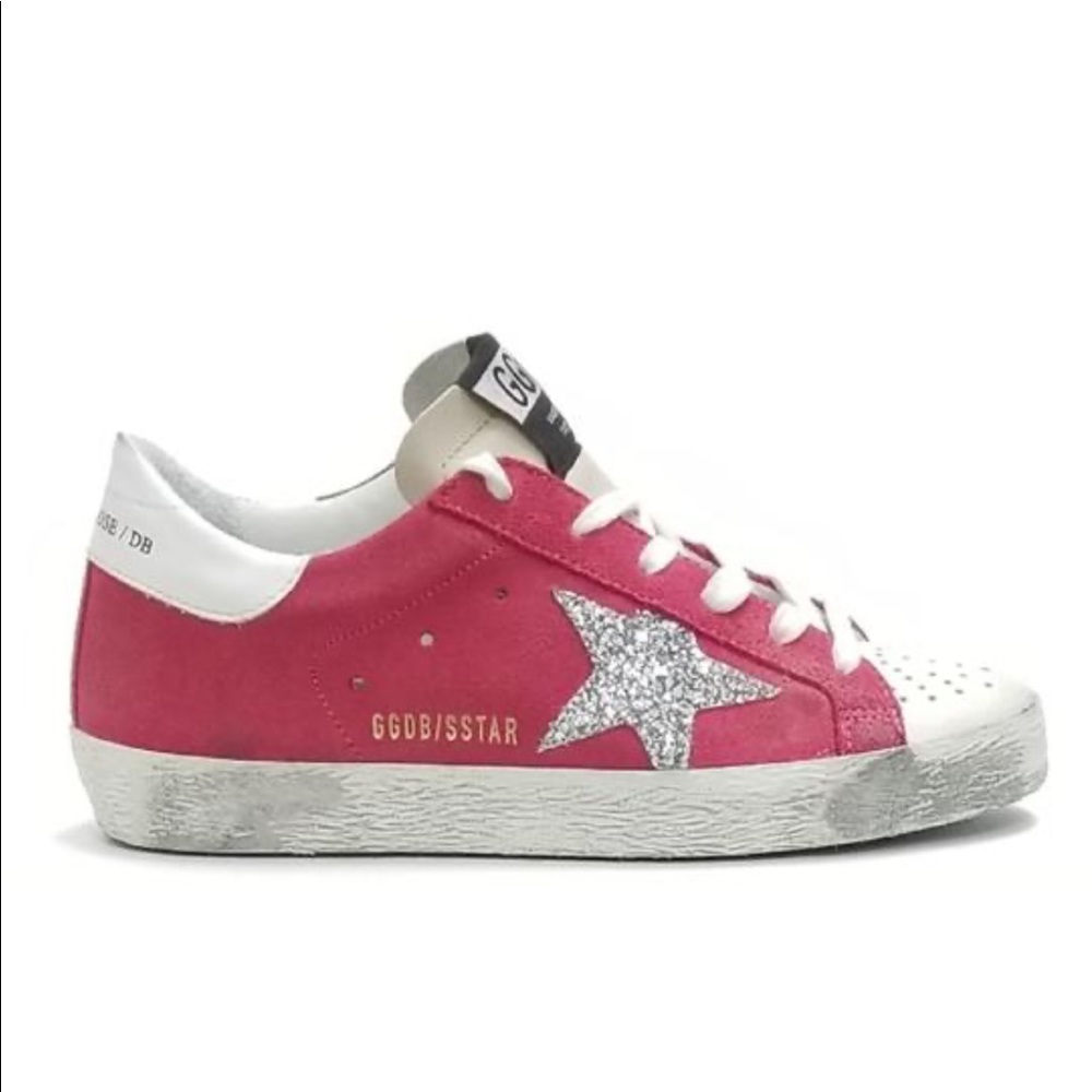 Golden Goose Deluxe Brand Strawberry Suede-Silver Glitter Superstar Sneakers